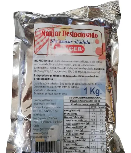 MANJAR LANGER SIN AZUCAR DESLACTOSADO 1KG